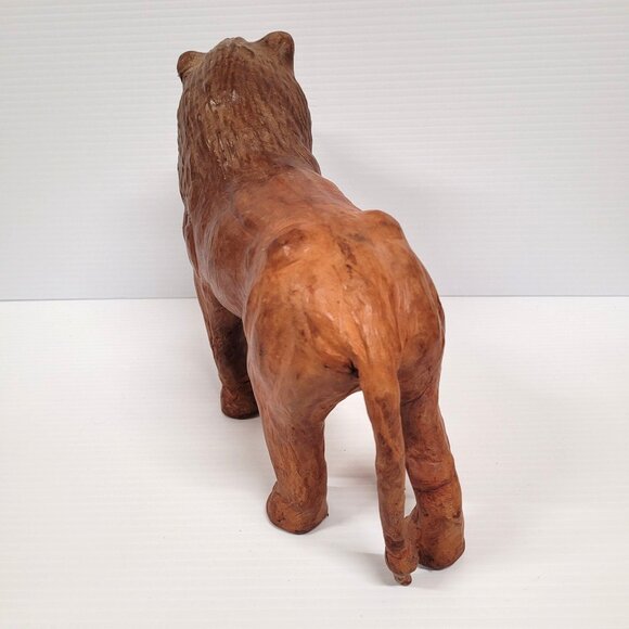 Lion Leather Wrapped Glass Eye Statue Figurine 12'' x 9'' Made in India Vintage - Picture 4 of 10